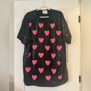 Black Sequin Top with Pink Hearts